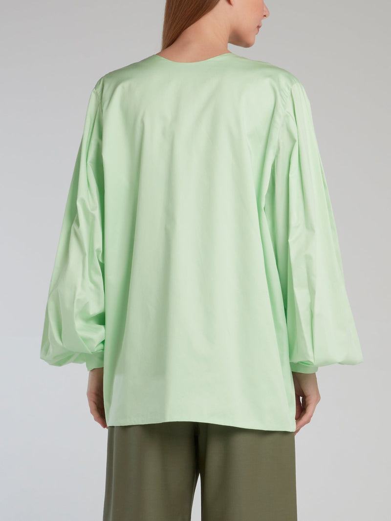 Mint Bishop Sleeve Plunging Shirt