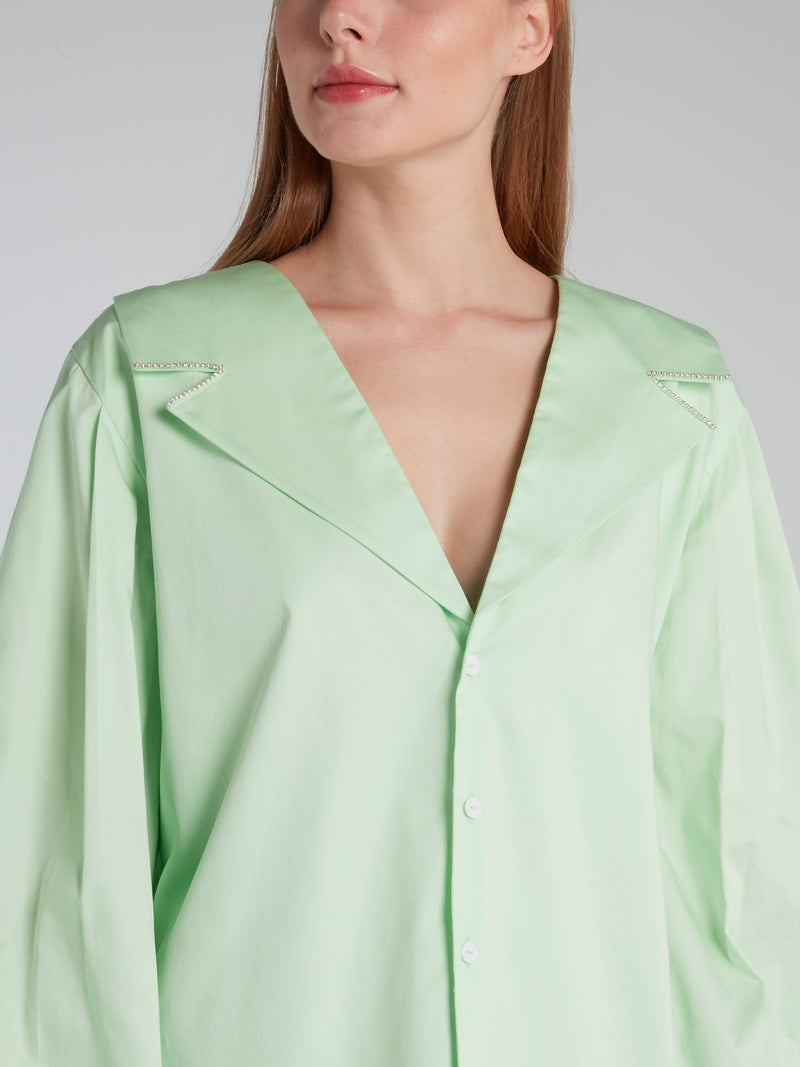 Mint Bishop Sleeve Plunging Shirt