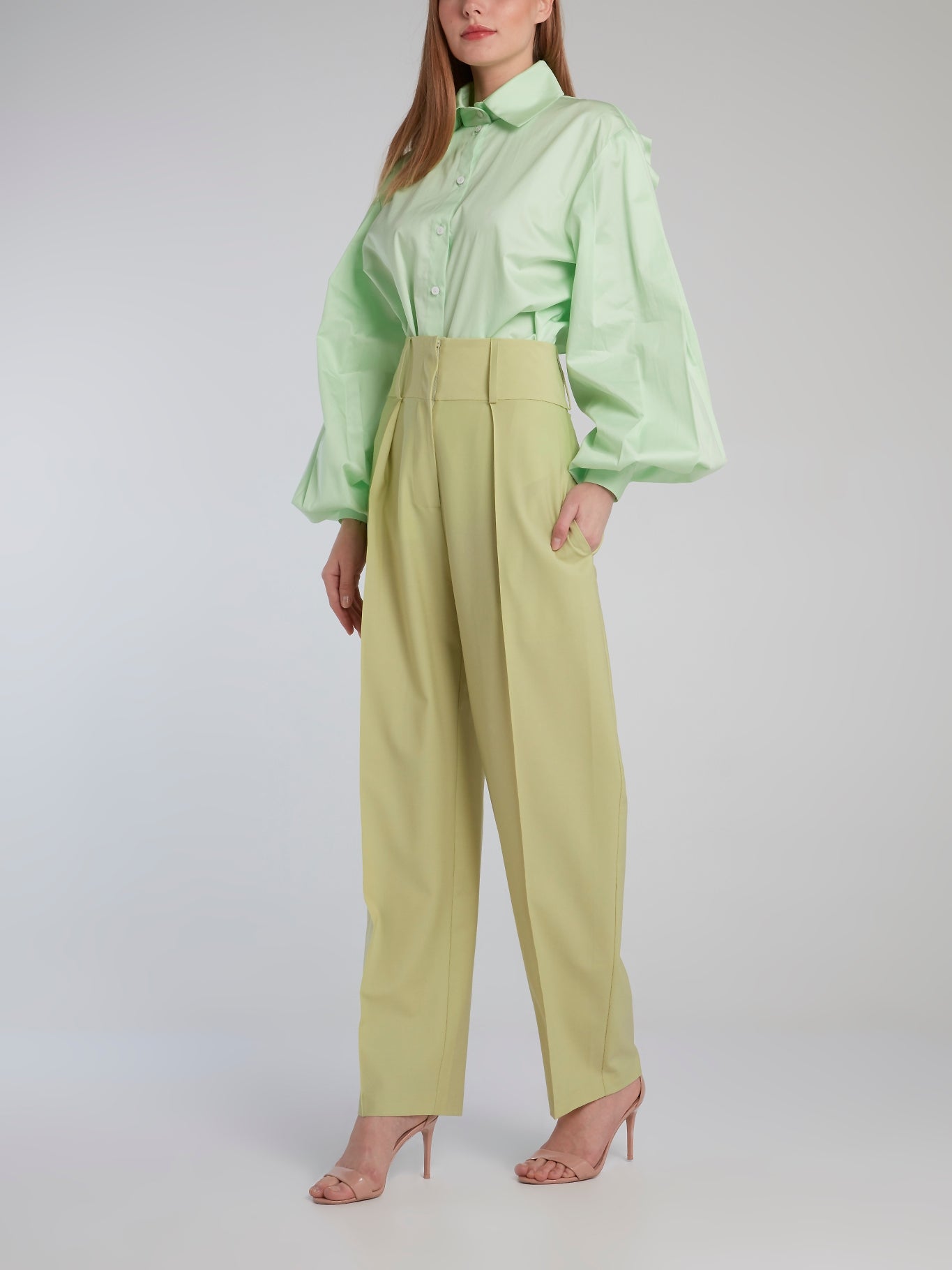 Mint Open Back Bishop Sleeve Shirt