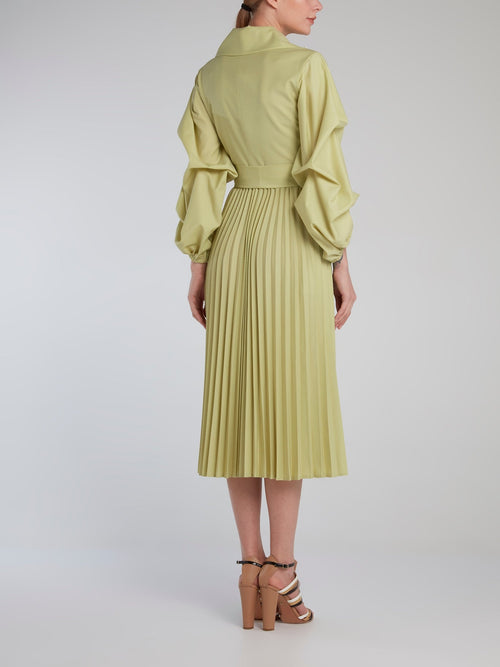 Lime Long Sleeve Accordion Shirt Dress