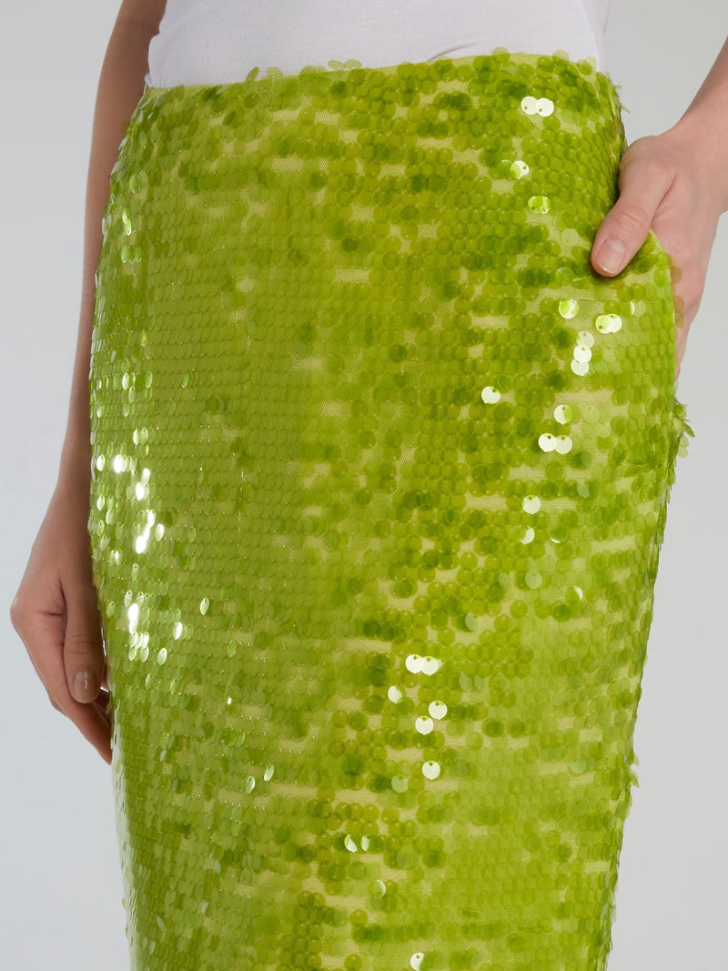 Neon Green Sequin Pencil Skirt