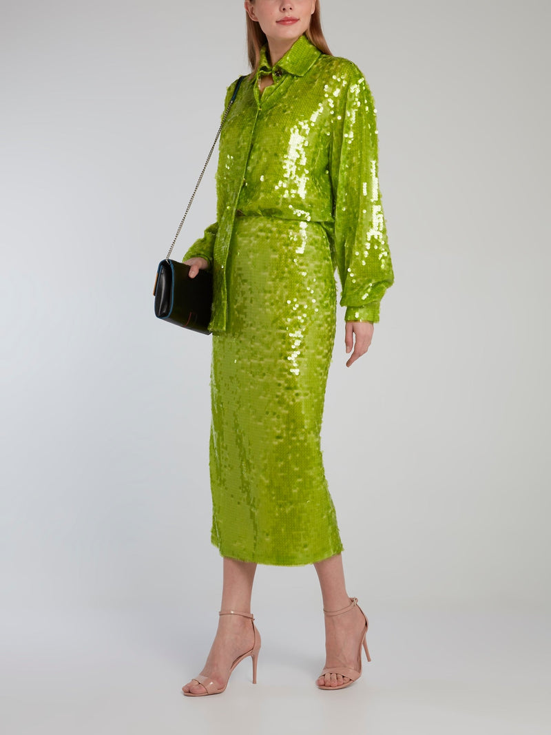 Neon Green Sequin Pencil Skirt