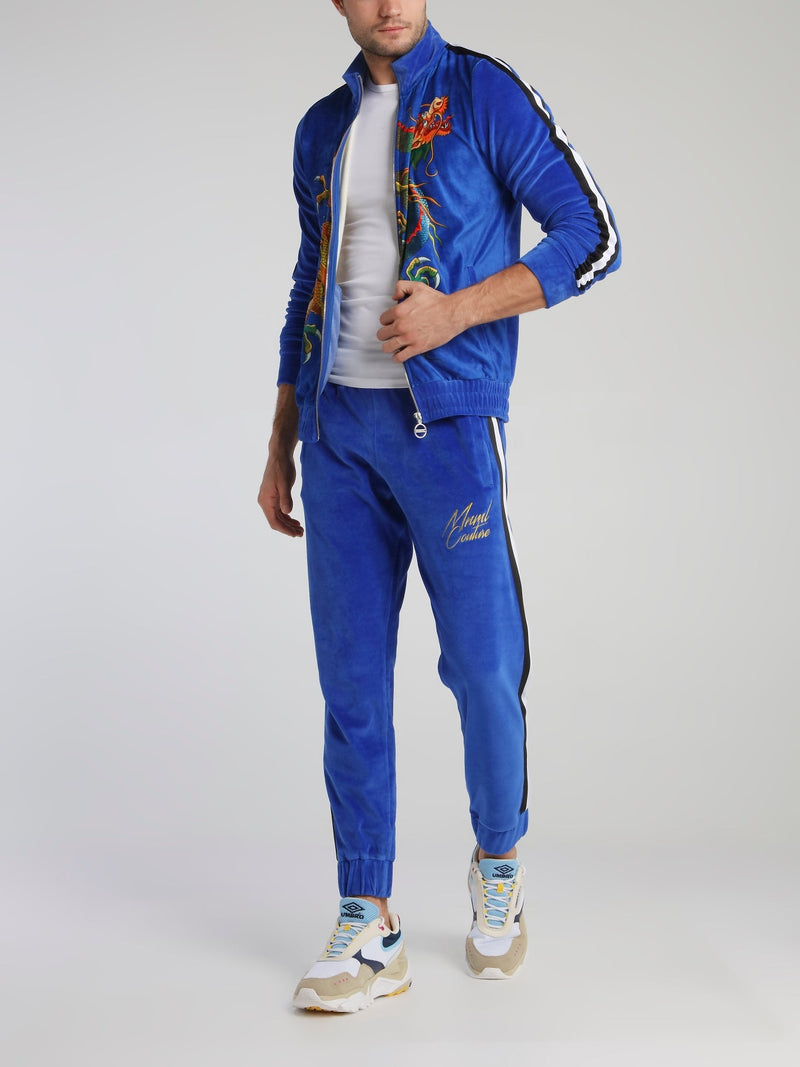 Blue Waistband Chenille Track Pants