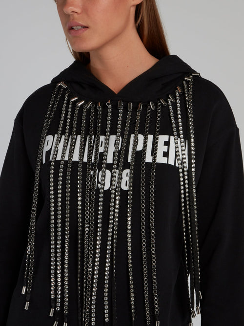 Black Fringe Detail Hoodie