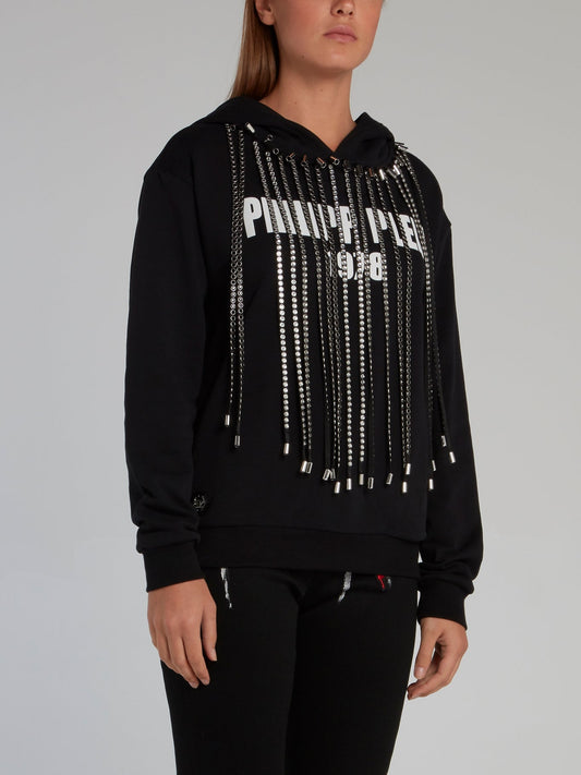 Black Fringe Detail Hoodie