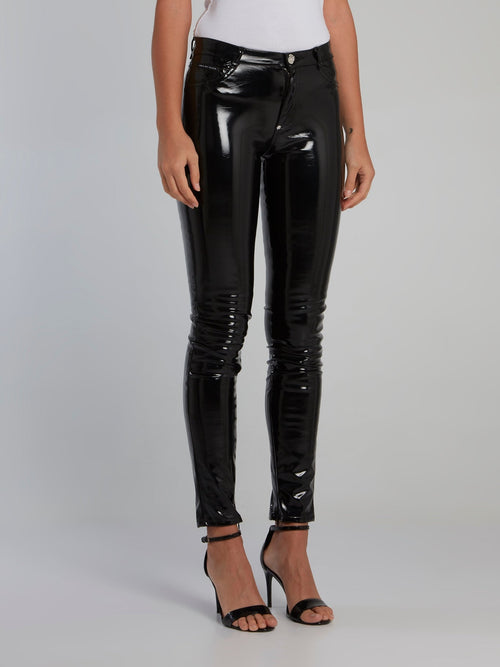 Black Patent Leather High Waist Pants