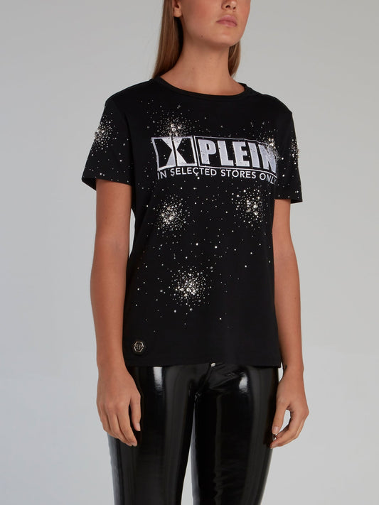 Crystal Plein Black Embellished T-Shirt