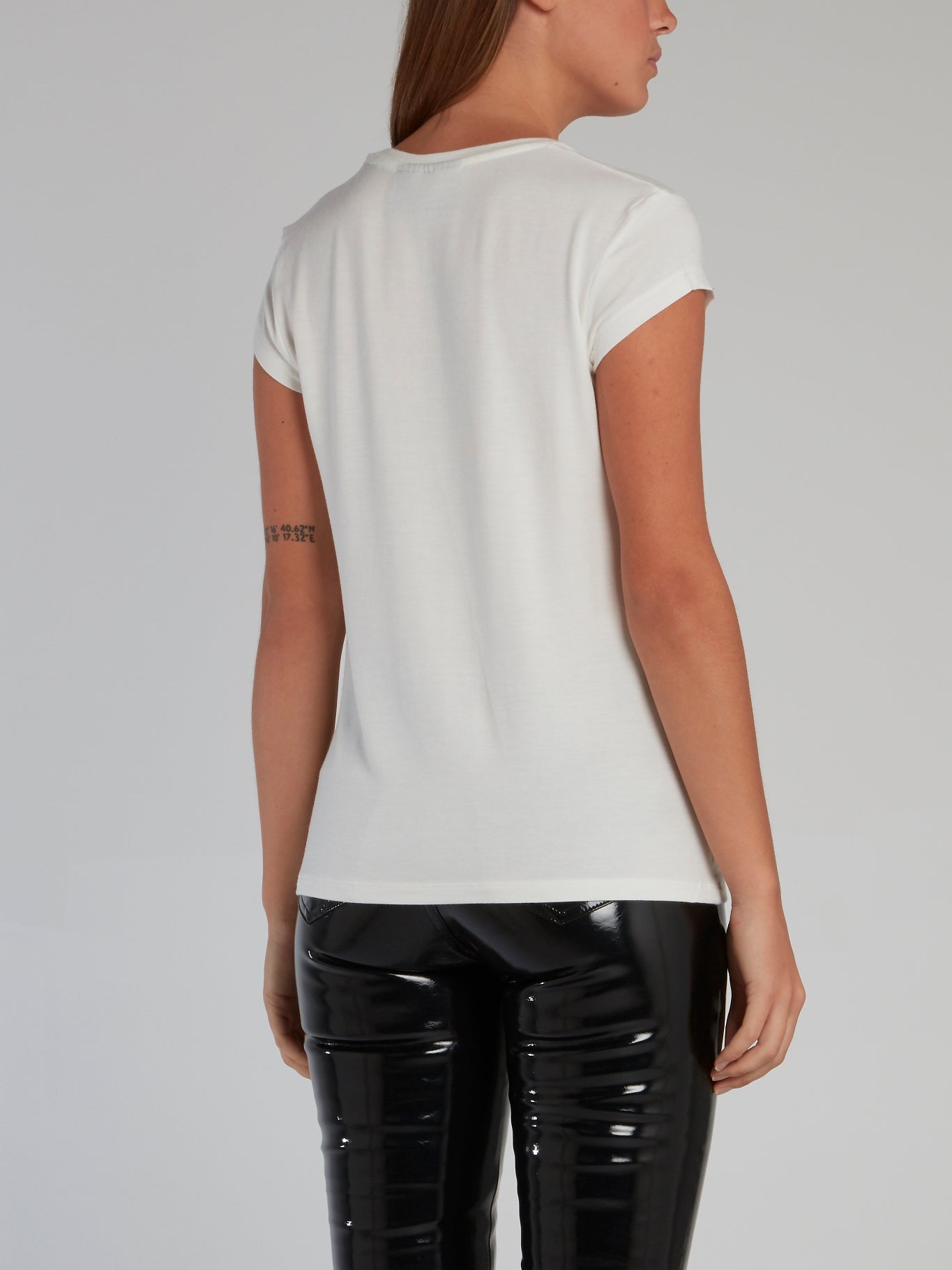 White Appliquéd Cap Sleeve T-Shirt