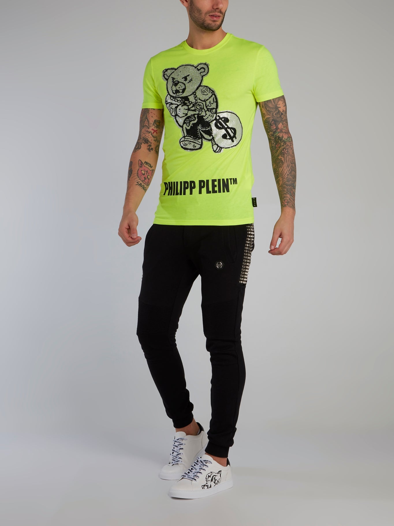 Neon Yellow Strass Bear Crewneck T-Shirt