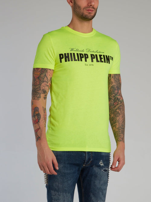 Neon Yellow Classic Logo Crewneck T-Shirt