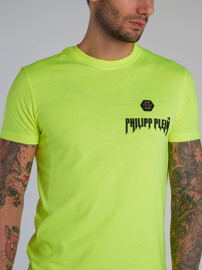 Neon Yellow Logo Appliquéd Cotton T-Shirt