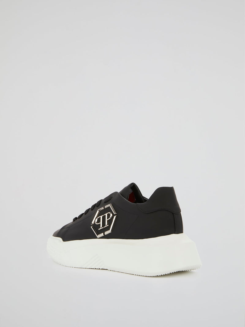 Black Monogram Embellished Platform Sneakers