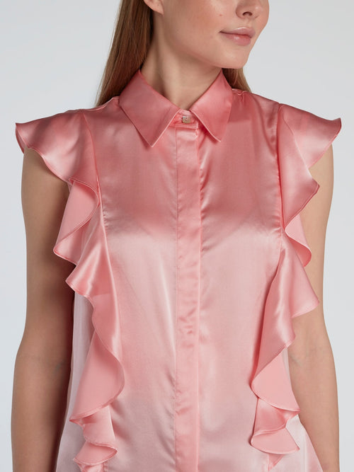 Pink Ruffle Silk Top