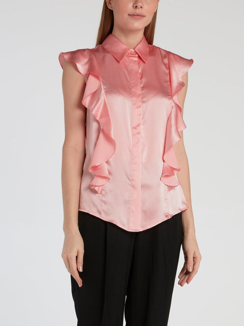 Pink Ruffle Silk Top