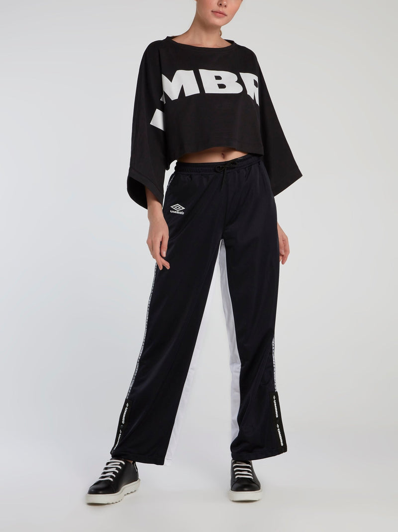 Lina Black Wide Leg Track Pants