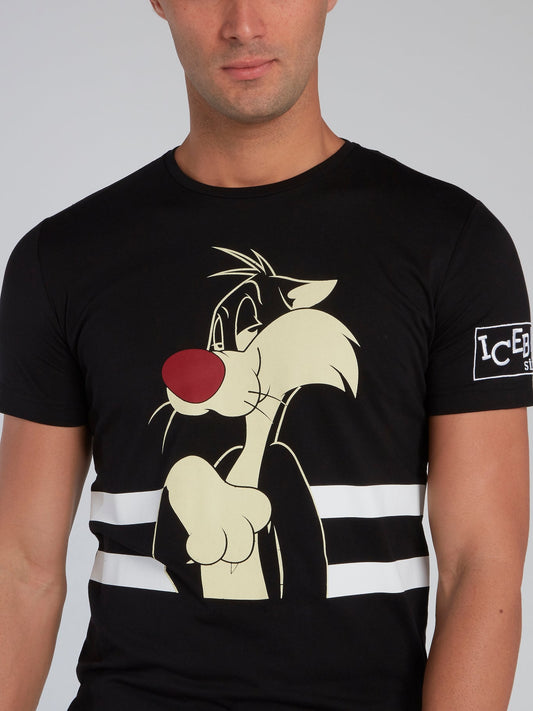 Sylvester the Cat Black Crewneck T-Shirt