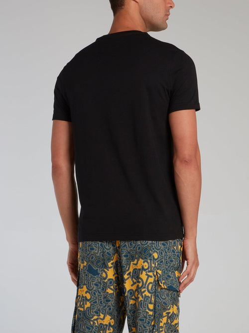 Black Signature Print Cotton T-Shirt