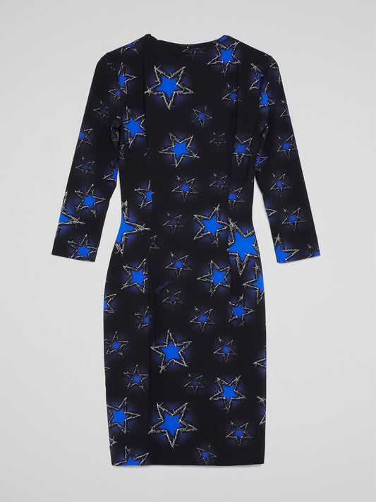 Navy Star Print Scoop Neck Dress