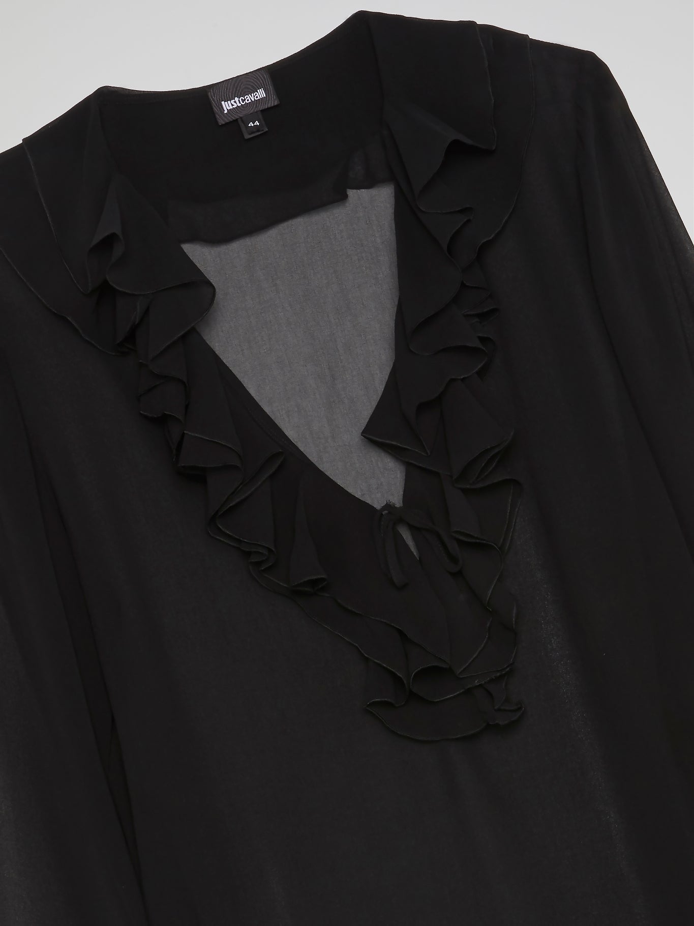 Black Frill Detail Sheer Mesh Blouse