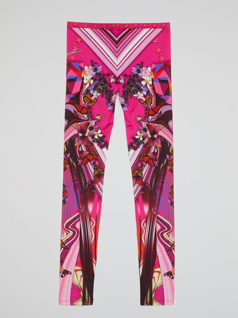 Pink Butterfly Print Leggings