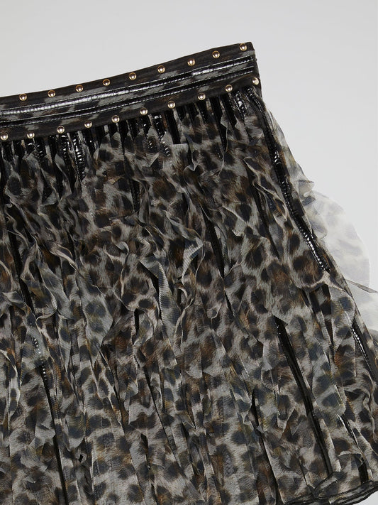 Leopard Print Frill Mini Skirt