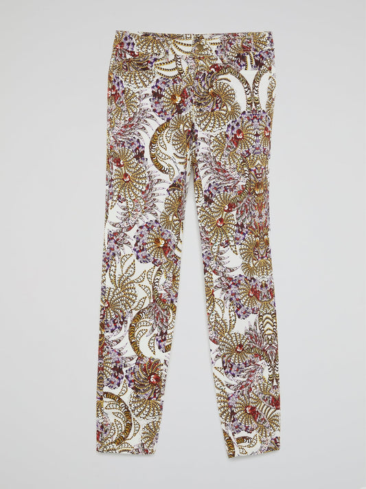 Floral Print Straight Cut Jeans