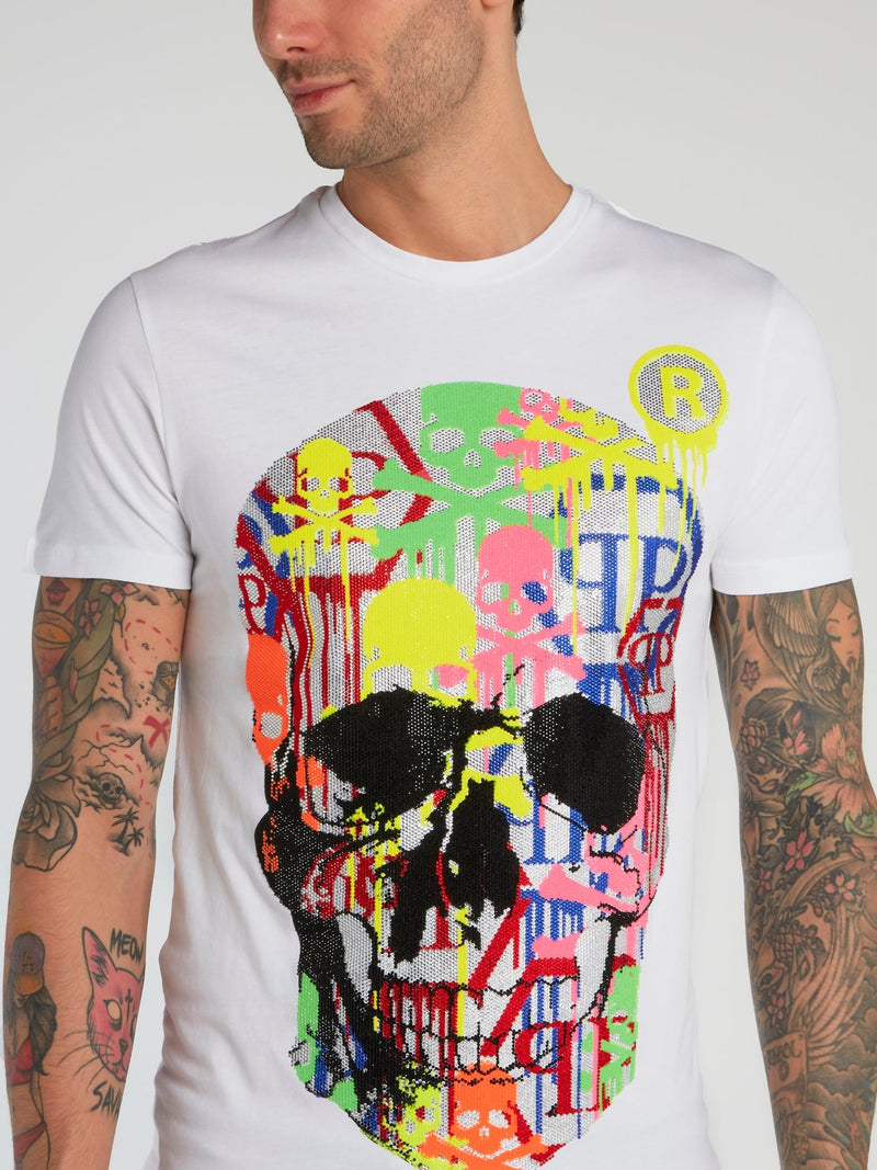 White Paint Splatter Skull T-Shirt