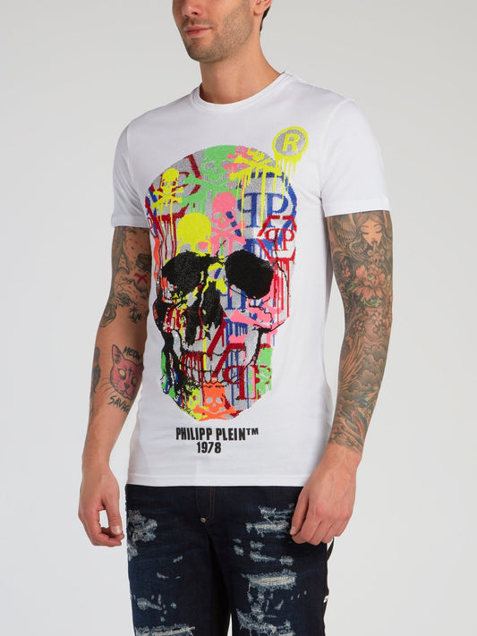 White Paint Splatter Skull T-Shirt