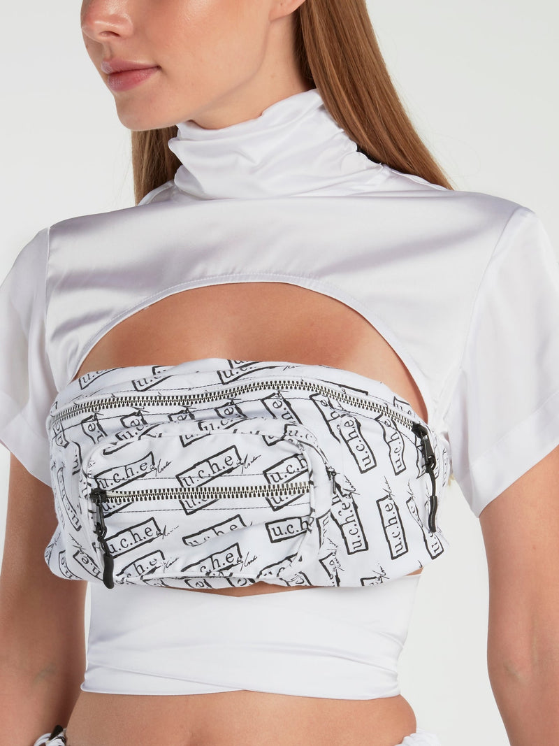 White Monogram Print Bum-Bag Top