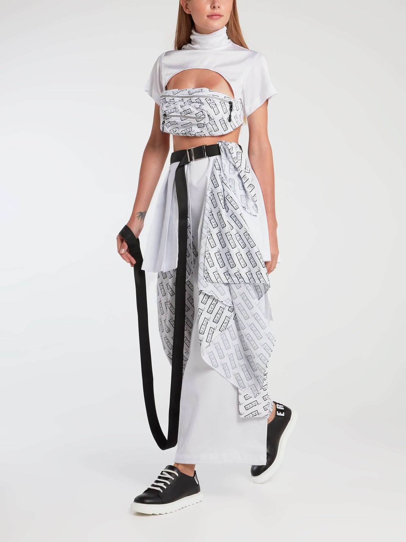 Monogram Print Panel Oversized Pants