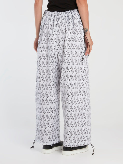 Monogram Print Drawstring Oversized Pants