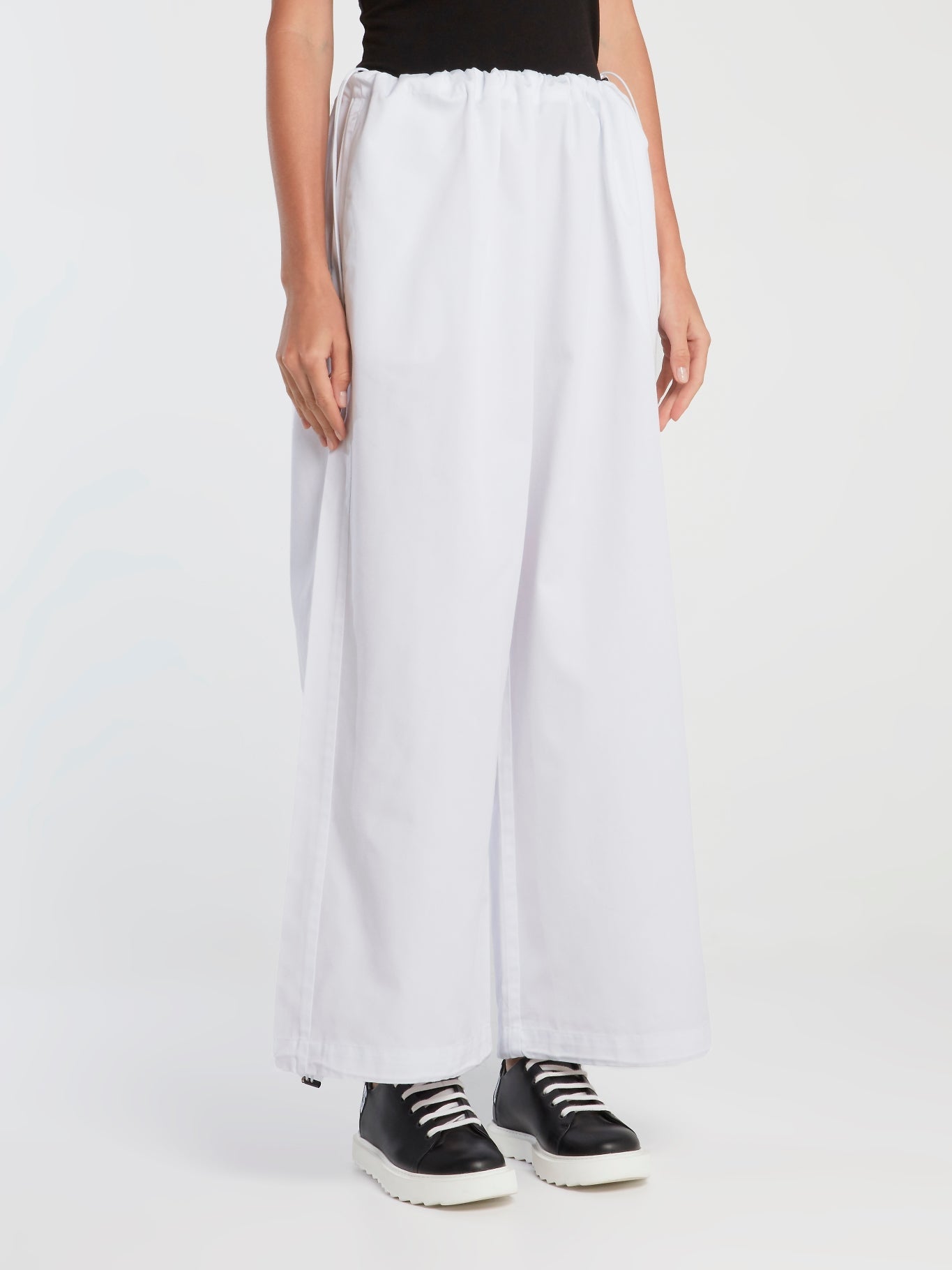 White Drawstring Oversized Twill Pants