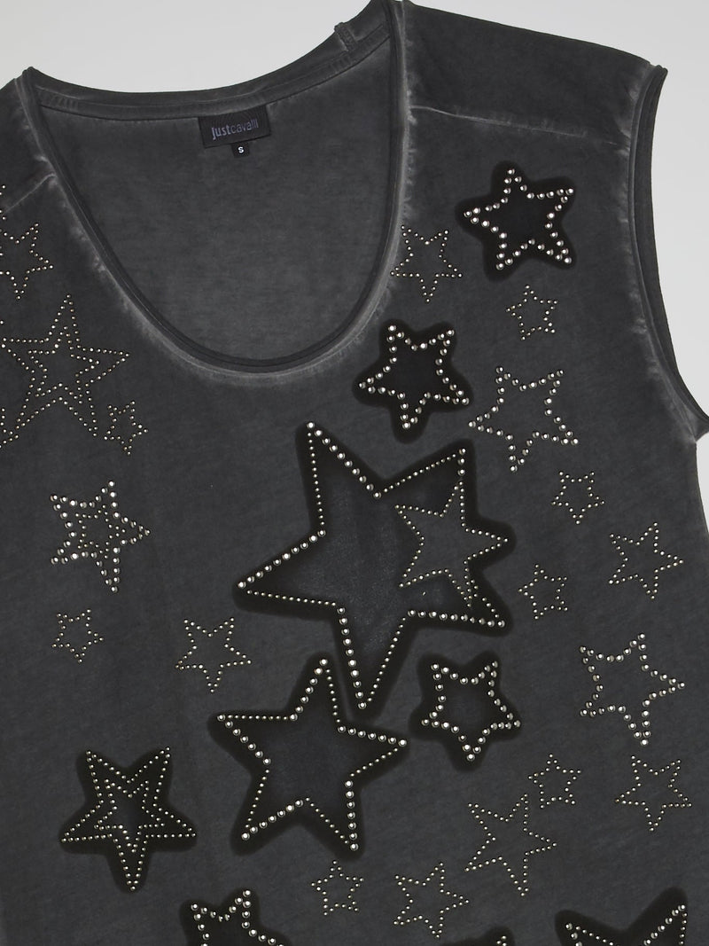 Grey Studded Star Sleeveless Top