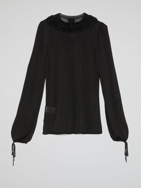 Black Drawstring Long Sleeve Top