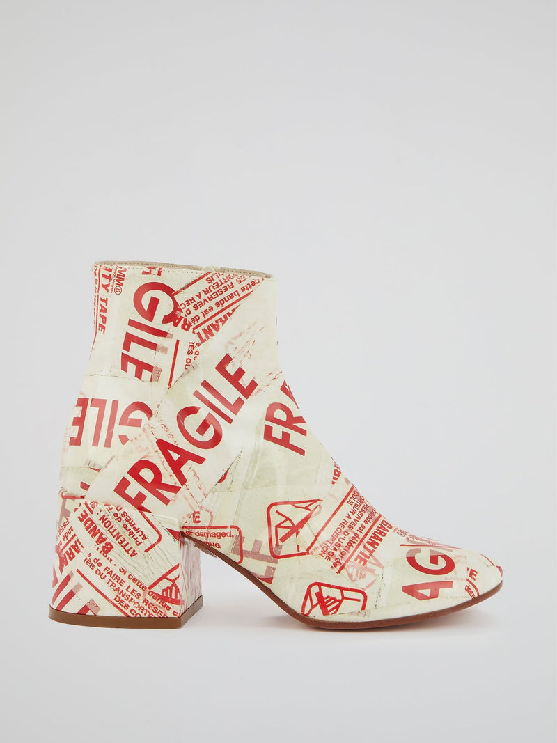 Text Print Block Heel Boots