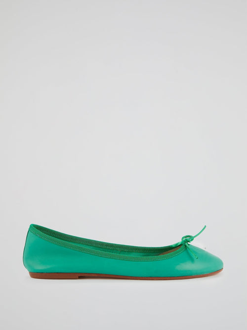 Green Leather Ballerina Shoes