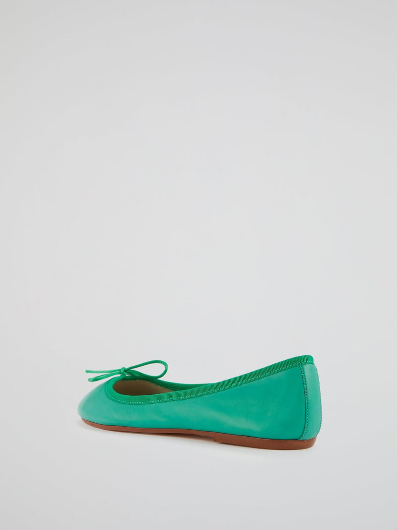 Green Leather Ballerina Shoes