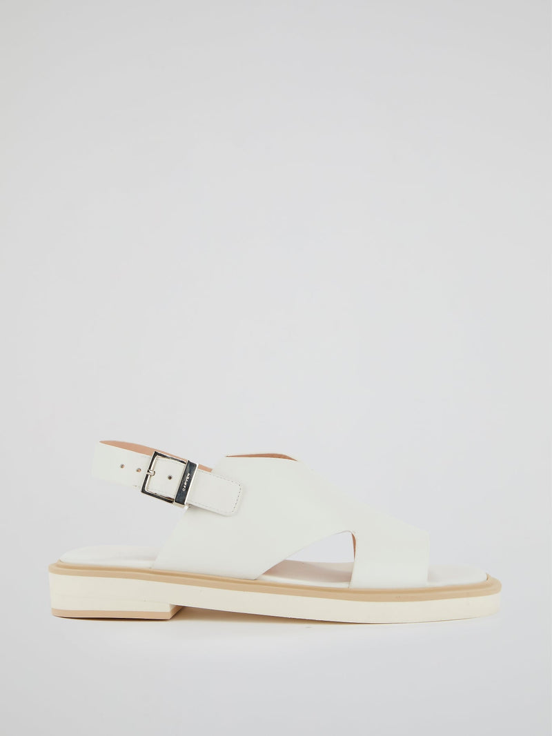 White Slingback Flat Sandals