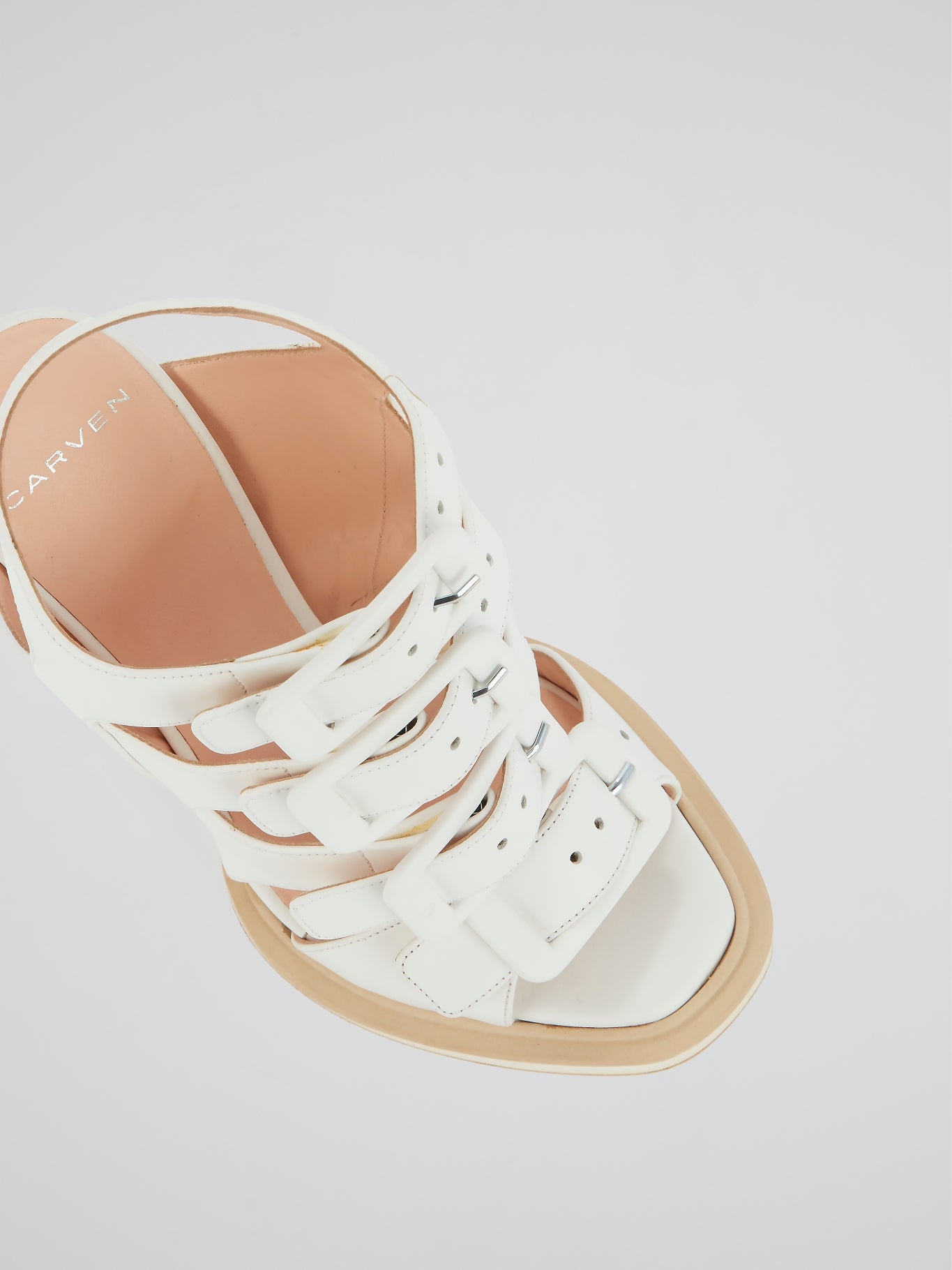 White Multi-Buckle Block Heel Sandals