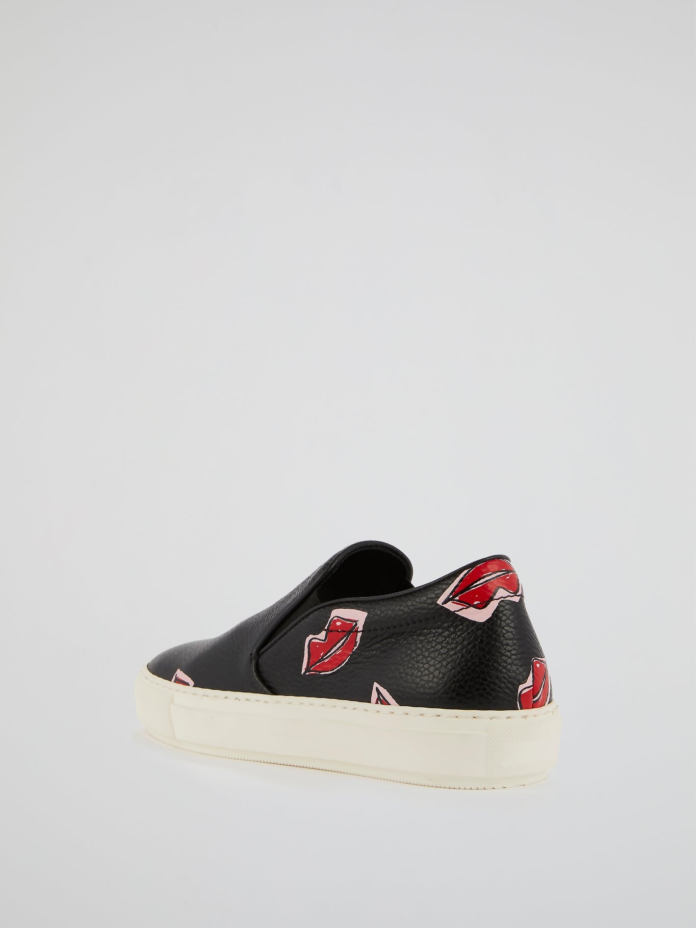 Black Lip Print Slip-On Sneakers