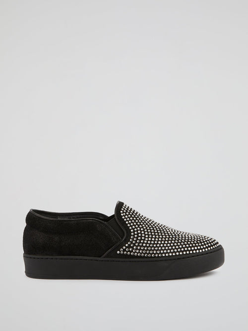 Black Rhinestone Slip On Sneakers