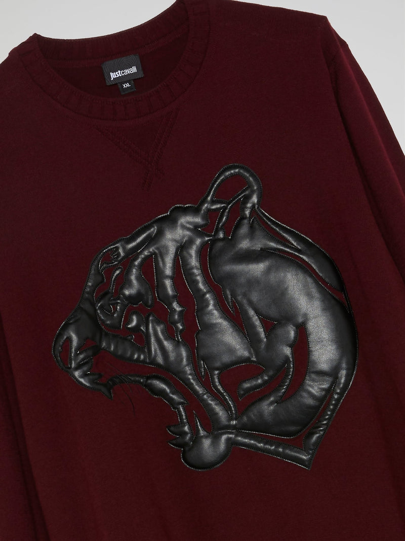 Burgundy Tiger Embroidered Sweatshirt