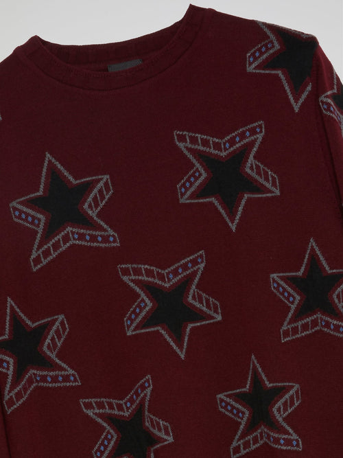 Burgundy Star Print Sweatshirt