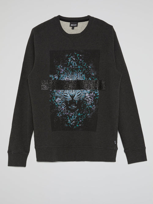 Grey Leopard Graphic Print Sweatshirt