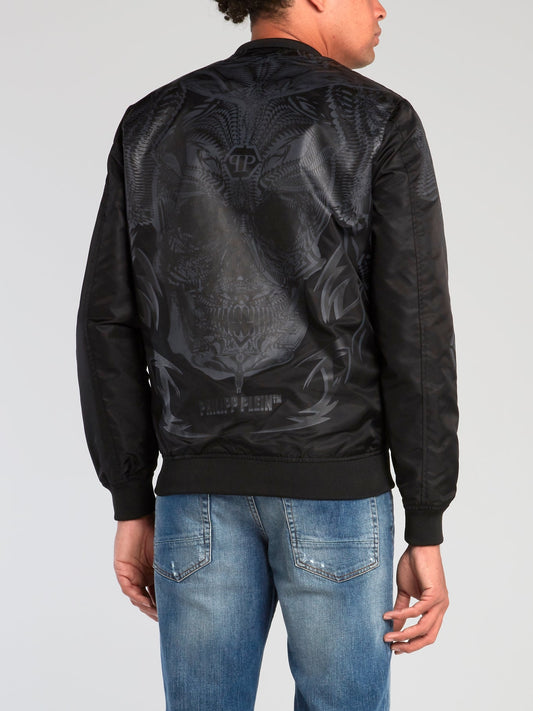 Black Skull Print Nylon Jacket