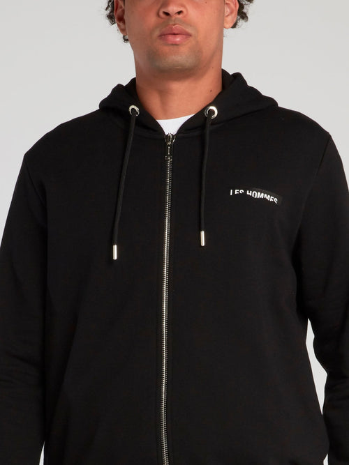 Black Ripped Logo Zip Up Hoodie