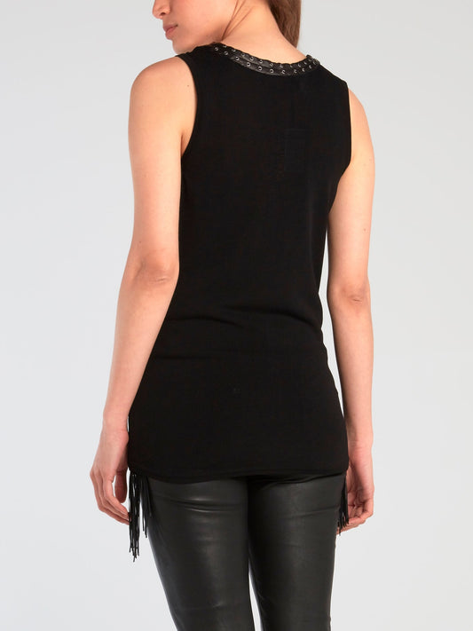 Black Tassel Detail Sleeveless Top