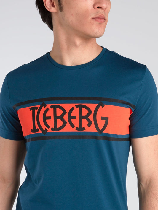 Blue Logo Stripe Crewneck T-Shirt