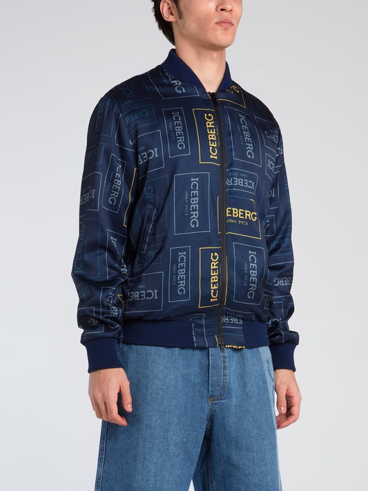 Navy Logo Print Bomber Jacket