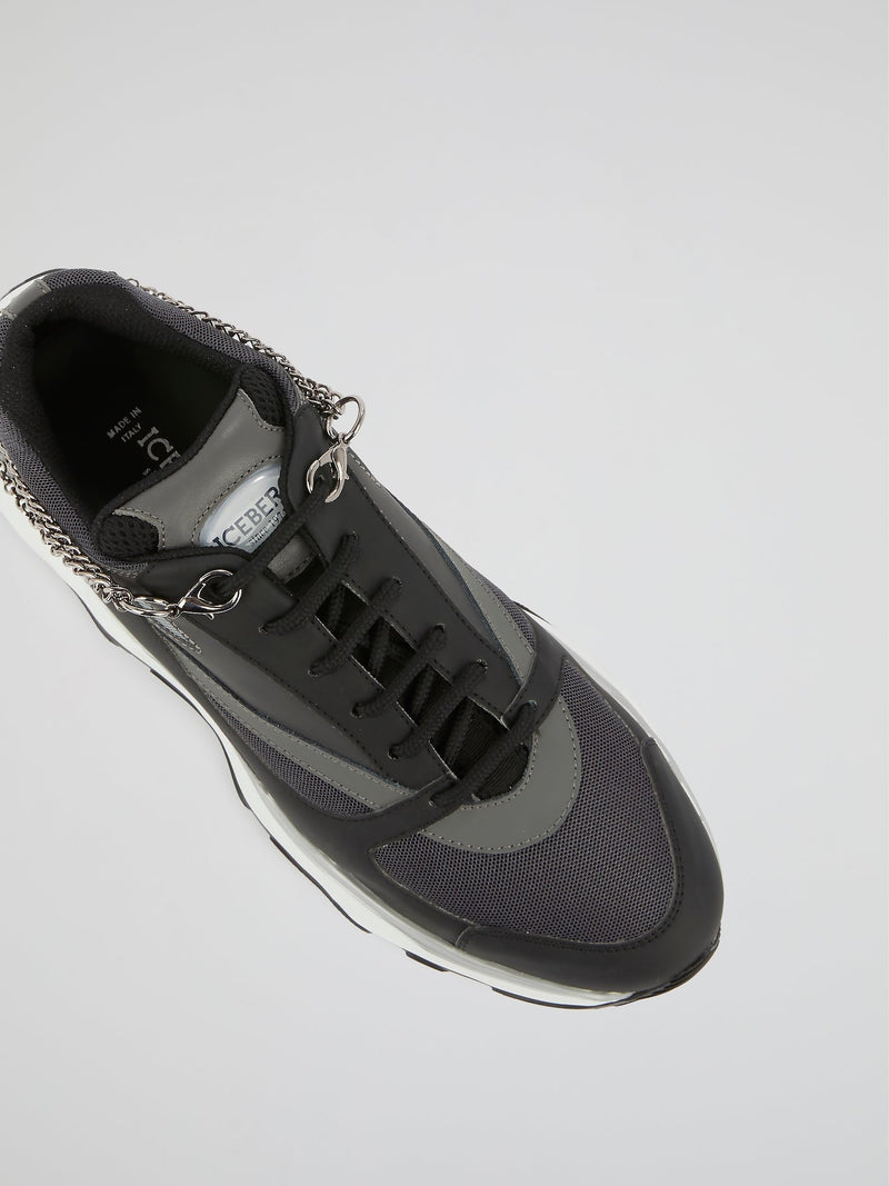 Black Logo Chain Embellished Sneakers